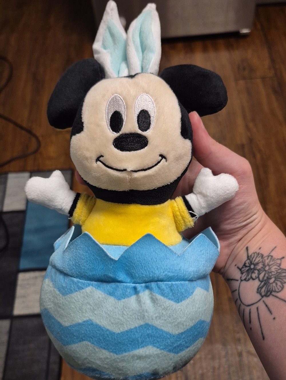 Disney Baby Plush Egg with Blue and White Chevron Pattern